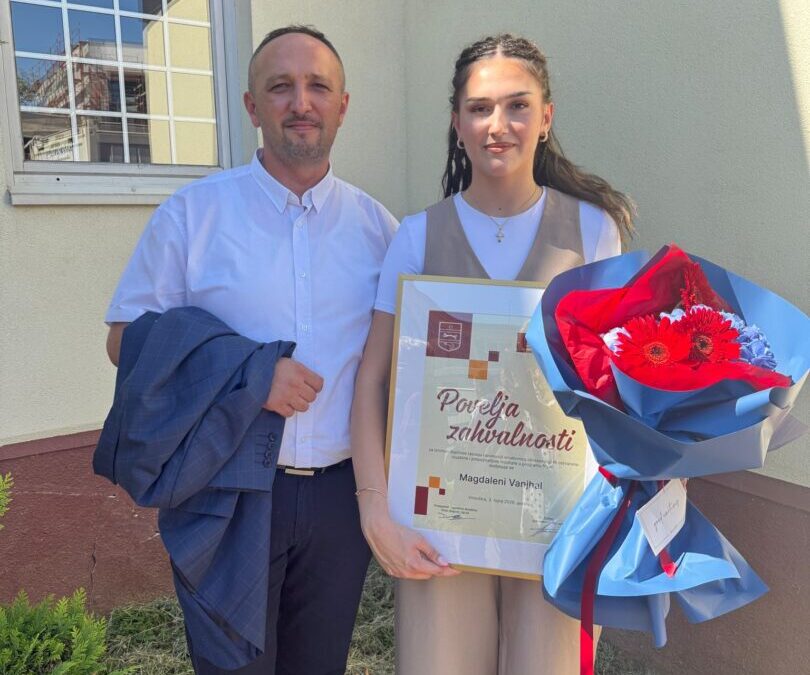 Priznanje za našu učenicu Magdalenu Vanjhal na svečanoj sjednici Virovitičko-podravske županije